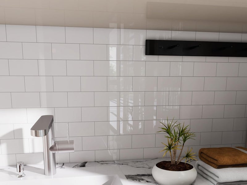 COLAMO Luxury 6"×12" Swatch Peel and Stick Backsplash,Glossy Pure White Backsplash for Kitchen Wall,Self Adhesive Faux Marble Tile, Stick on Accent Wall Brick Tile for Bedroom,RV,Laundry - Image 5